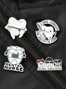 1PC Funny Dental Enamel Pins Cute Tooth Brooches For Dentist Nurse Backpack Lapel Decor Gift - White - View 3