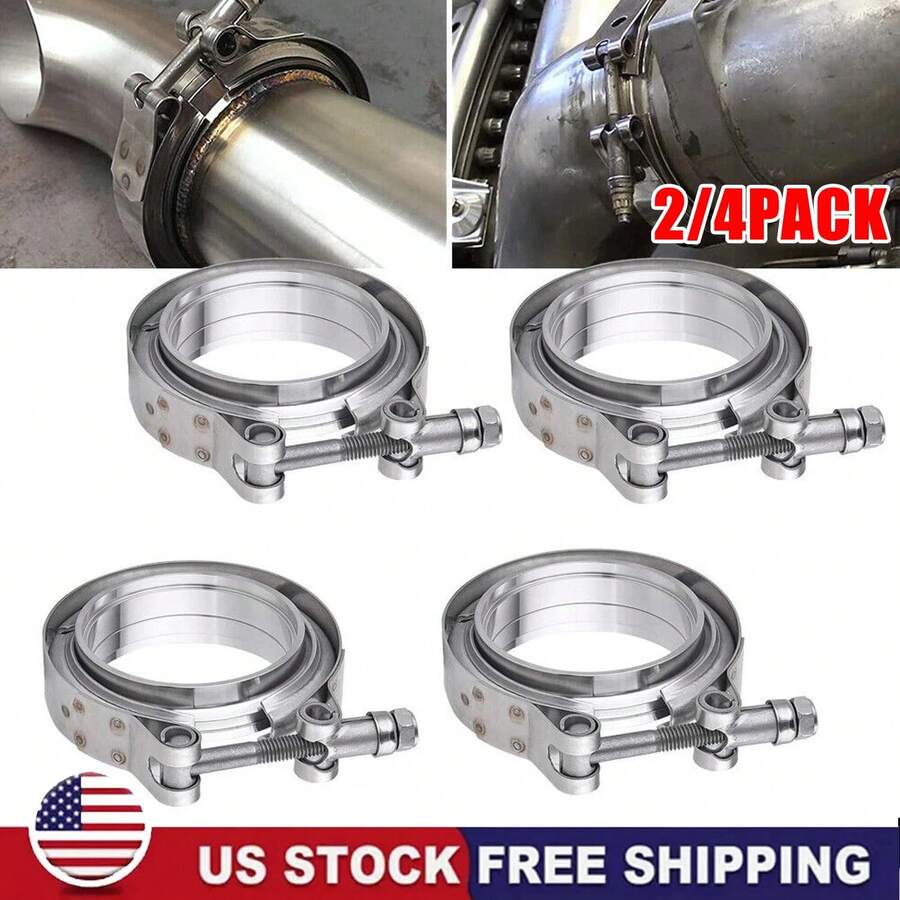 2/4PCS 3 Inch V Band Clamp, 3" Universal Stainless Steel V-Band Bolt Clamp With Flat Flange For Exhaust Pipes, Muffler Ends Connecting - 銀色 - 查看 1