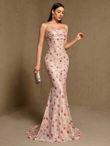 Fall Sexy Sequined Print Crisscross Backless Slim Mermaid Maxi Dress For Festival Party, Evening,Birthday Occasions, Wedding Guest - Multicolor - View 3