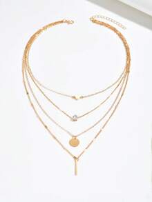 1pc Gold Women's Multi-Layer Pendant Necklace With Heart Pendant Necklace, Stylish And Simple, Suitable For Everyday Wear And As A Gift - Gold - View 3