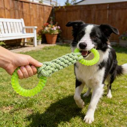 Heavy Duty Large Dog Tug Toy - Non-Slip Handle, Durable & Chew-Resistant, Helps Clean Teeth & Maintain Oral Health, Suitable For Medium To Large Dogs - Great For Tug-Of-War, Fetch Games, Ideal For Chewing Dogs, Fun Pet Toy, Sturdy Blended Material, Easy To Clean, Robust Structure, Suitable For Active Pets