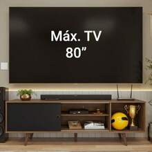 Madesa Mueble Mesa Rack para TV hasta 80 Pulgadas con Puerta corrediza y 4 nichos Dubai - Marrón - Marrn - Ver 4