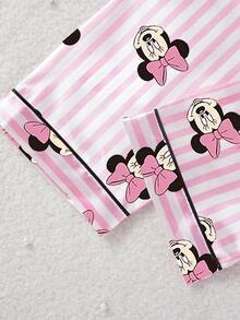 Disney Tween Girls Minnie Mouse Series Cartoon Print Striped 2 Pieces Pajama Set, Comfortable Casual Elastic Waist Long Pants, Soft & Breathable Fabric, Suitable For All Seasons - White - View 5