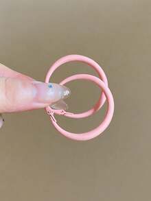 1对时尚甜美可爱粉色圈形耳环，简约多巴胺设计，高品质耳环，适合女性日常及节日佩戴 - 粉色 - 查看 4