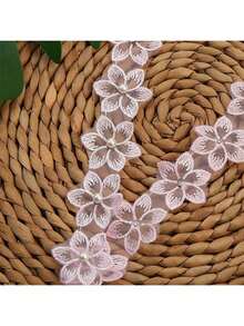 1码（3.3厘米）单层珍珠装饰蕾丝花边，绣有花朵和珍珠，欧根纱面料，适用于DIY服装、领口、袖口、窗帘边缘 - 工艺用品，蕾丝面料 - 彩色 - 查看 25