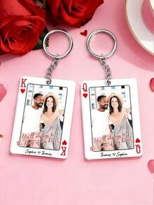 Personalized "My King/Queen" Photo Keychain, Customized Acrylic Couple Keychain, Valentine's Day/Anniversary Gift (For Him/Her), Anniversary, Birthday, Couple Gift, Birthday Gift, Bag Charm, Wallet Charm - Multicolor - View 2