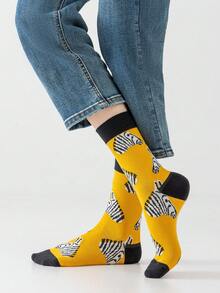 1/5 Pairs Unisex Dopamine Cartoon Abstract Shark, Crocodile, Zebra Patterned Artistic Design Combed Cotton Crew Socks, Suitable For Travel, Home, Office, Holiday Gifts - Multicolor - View 11