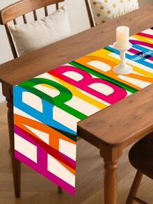 1pc Happy Birthday Table Runner - Rectangular Polyester Fabric, Birthday Tablecloth, Colorful Party Backdrop, Woven, Suitable For Indoor/Outdoor Home Party Decor