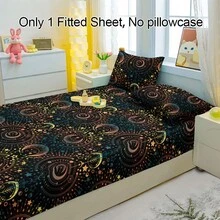 1件透气性极佳的星空图案床笠，柔软舒适的床垫罩，适用于卧室、客房和宿舍，床垫保护套，床上用品套装（不含枕套） - 彩色 - 查看 4