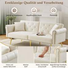 Modern Double Sofa Bed - Velvet Upholstery, Three-Position Reclining Backrest And Gold Metal Legs, Sofa With Sleeping Function - Space-Saving, Durable, Ideal For Small Spaces - Beige - View 2