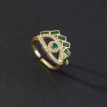Vintage Grandmother Green Gemstone Ring Eye Snake Metal Ring Niche Design Temperament Open Ring N7DP - E - 查看 9