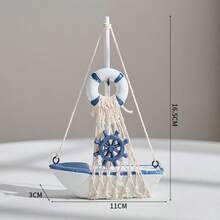 1件航海贝壳裂纹帆船装饰品，创意木制帆船模型摆件，工艺装饰船，装饰配件，桌面摆件，卧室、书房、客厅家居装饰，节日礼物 - 彩色 - 查看 17