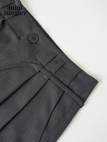 minisummmer Women's New Arrival Spring Summer Gray High-Waisted Drawstring Wide-Leg Tailored Pants - Soft Breathable Flowy Wrinkle-Resistant Elegant Valentine's Day Date Vacation Beach Party Carnival Casual Daily Office Weekend Outfits - Grey - View 5