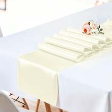 1pc Satin Table Runner, 10pcs Bowknot Chair Back Decorations, Smooth Fabric Decor Suitable For Wedding, Party, Birthday, Restaurant - Multicolor - View 6