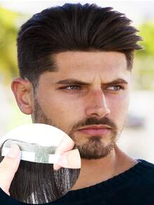 1x6英寸手工钩编男士假发 - 6英寸自然直发，超薄发际线设计，商务风格假发，适合所有人，耐用手工假发 - Natural Black - 查看 4