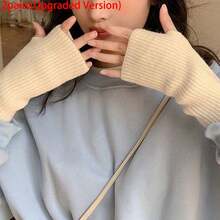 زوج واحد/زوجان من القفازات المحبوكة المرنة ذات اللون الأحادي البسيطة والدافئة - الأسود - مشاهدة 6