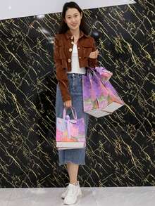 Flower & Bow Gift Bags, Holiday Gift Paper Bags, Cosmetic Tote Bags, Packaging Bags, Birthday Present Bags - Pink - View 5