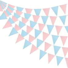 1/3/5个装性别揭晓三角旗横幅，浅蓝色和粉色纸质三角旗，悬挂装饰，适用于婴儿派对（男孩或女孩）性别揭晓派对背景、生日派对、婴儿房装饰 - 彩色 - 查看 1