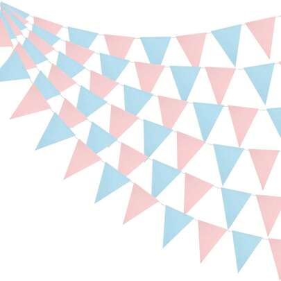 1/3/5 st. könsavslöjande triangelflaggor, ljusblå och rosa papperstrianglar, hängande dekoration lämplig för babyshower (pojke eller flicka) könsavslöjande fest bakgrund, födelsedagsfest, barnrumsdekoration