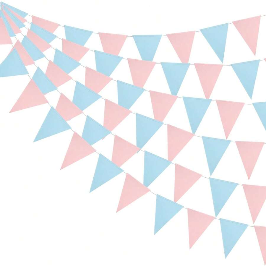 1/3/5个装性别揭晓三角旗横幅，浅蓝色和粉色纸质三角旗，悬挂装饰，适用于婴儿派对（男孩或女孩）性别揭晓派对背景、生日派对、婴儿房装饰 - 彩色 - 查看 1