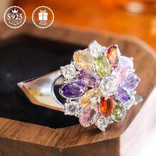 1pc S925 Silver Creative Colorful Flower Ring, Elegant Fashion Jewelry For Party, Christmas, Halloween, New Year, Valentine's Day Gift For Women, Mom, Family, Friends - Silver - View 3