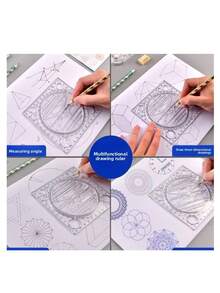 1 Set Multifunctional Rotating Ruler Kit, Math Drawing Circle Ellipse Template Parallel Protractor - one-size - View 3
