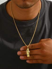 1件复古不锈钢镀金项链 + 耶稣十二门徒吊坠，欧美嘻哈风格宗教人物元素男士项链，基督教护身符，适合宗教节日佩戴 - 金色 - 查看 5