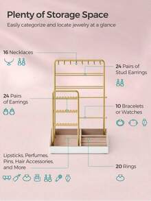 1 PC Valentine's Day Jewelry Box For Family Jewelry Stand Holder Organizer, Jewelry Display Stand Tower Rack With Velvet Ring Tray, Rotating Earring Display Hanging, Bracelet Necklace Holder, Jewelry Display Stand, Necklace Display Stand , Makeup Room Decor,Room Decor - White - View 6