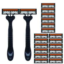 男士三层安全剃须刀套装，不锈钢黄色刀片和塑料手柄，可水洗，一次性旅行便携安全剃须刀 - 多色 - 查看 18