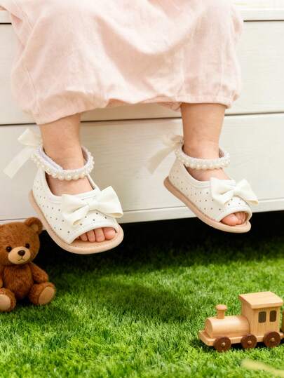Infant Infant Girls Sandals Summer Crib PU Leather Bowknot Soft Sole Toddler First Walkers Shoes Beach Sandals Breathable Athletic Anti-Slip Soft Sole Newborn First Walker Crib Shoes
