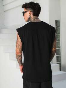 Kit Of 2 DMUNIZ Oversized Streetwear T-Shirts And Tank Tops With High Neck And Chest Print - Silent Luxury - 黑色T卹/黑色背心 - 查看 3