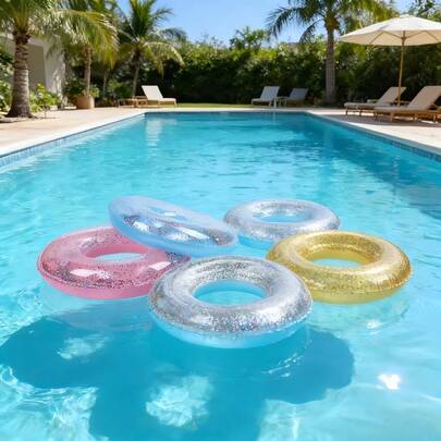 1pc Transparent Sequin Swimming Ring, Adult Transparent Inflatable Cute Underarm Thick Circle Large Buoyancy Swim Ring