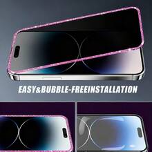 热销两件套（粉色彩虹防窥）四边粉色闪亮水钻边框钢化玻璃屏幕保护膜，防窥防偷拍手机屏幕保护膜，兼容 11/12/13/14/15 Pro Max/16 Plus/16 Pro/16 Pro Max/16e/17/17 Air/17 Pro/17 Pro Max。屏幕保护必备，适用于日常、办公、家庭使用。日常防护、办公、家庭手机配件、隐私屏幕保护膜，防水、防震、防摔、防刮。 - 2 件/粉紅色 - 查看 5
