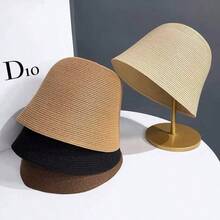 1 Women's Straw Woven Breathable Foldable Bucket Hat, Women's Versatile And Fashionable Straw Hat, Sun Shading And Sun Protection Bucket Hat, Clock Shaped Simple Casual Travel Hat - Multicolor - View 6