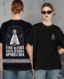 Religious T-Shirt Our Lady Of Aparecida "Oh Dear Mother" Catholic Patron Saint Of Brazil 100% Cotton - Black - View 2