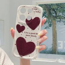 1pc Fashionable Red Heart Shaped Cream Pattern Phone Case, Ideal For Daily Use By Women, Compatible With Android Galaxy S23/S24/S25/S26/A57/A37/A17/A07, Redmi Series - White - View 3