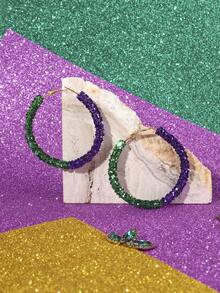 1 Pair Glittering Hoop MardiGras Drop Earrings For Women Girl Carnival Festival Jewelry Accessories - Multicolor - View 2