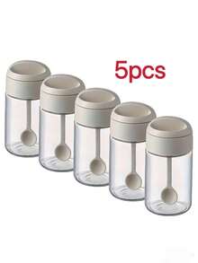 3个带一体式勺盖的密封玻璃调料罐 - 气密塑料调味罐，透明盖，适合家庭厨房，非常适合存放香草和香料 - 彩色 - 查看 15