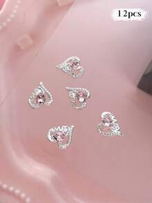 12/240件粉色系列金属美甲饰品：心形、行星、月亮、十字架、蝴蝶结、泰迪熊、星光、水钻银色美甲装饰，奢华金属美甲用品，闪亮粉色水晶美甲宝石，适用于多功能DIY美甲配件 - 彩色 - 查看 14
