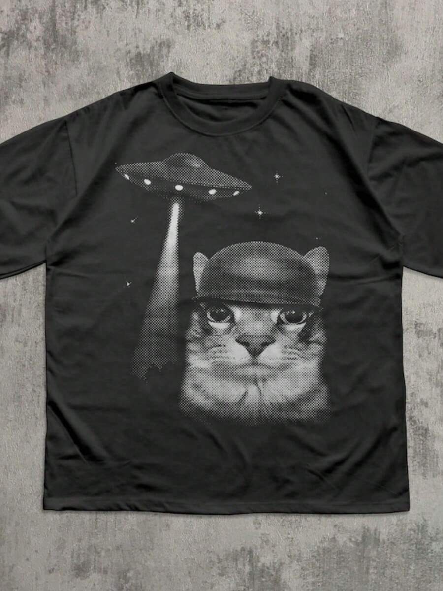 Alien Invasion Funny Cat Meme T-Shirt, Silly Cats Shirt, Weird Shirts, Stupid Gifts, Cat Lover Gifts - 黑色 - 查看 1