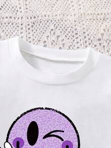 女童卡通印花短袖上衣和系带半裙套装 - 白色 - 查看 3