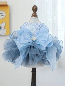 1pc Pet Clothes, Dog/Cat Apparel For Small Dogs, Poodle, Teddy, Casual & Fashionable, Cute & Romantic, Blue Galaxy Wedding Dress Series - Multicolor - View 4