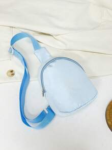 1PC Girl Boy Nylon Zipper Close Cute Crown Letter Pattern Chest Bag, Suitable For Everyday Use - Blue - View 6