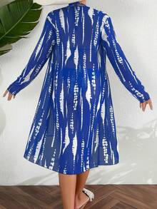 Conjunto de 3 piezas Bikini de mujer con estampado sexy, traje de baño de verano popular para vacaciones y playa - Azul real con fondo blanco - Ver 2