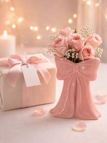 1 pieza Jarrón con decoración de lazo, jarrón grande con diseño de cinta adorable, adecuado para decoración del hogar, centro de mesa de la sala de estar, estantería del dormitorio y exhibición de regalos - Multicolor - Ver 2