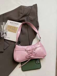 1pc Women's Retro Moto Punk Rivet Decor Adjustable Strap Large Capacity Soft Faux Oiled Leather Ombre Shoulder/Underarm Bag, Suitable For Work, Commute, Date, Party - Pink - View 3