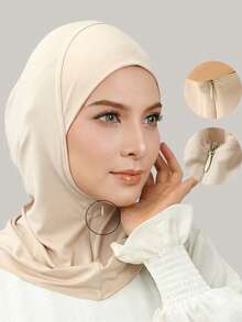 1件/2件装女士拉链式带帽檐内衬帽，穆斯林纯色柔软高品质牛奶丝针织帽，适合搭配头巾和长袍。 - 彩色 - 查看 1