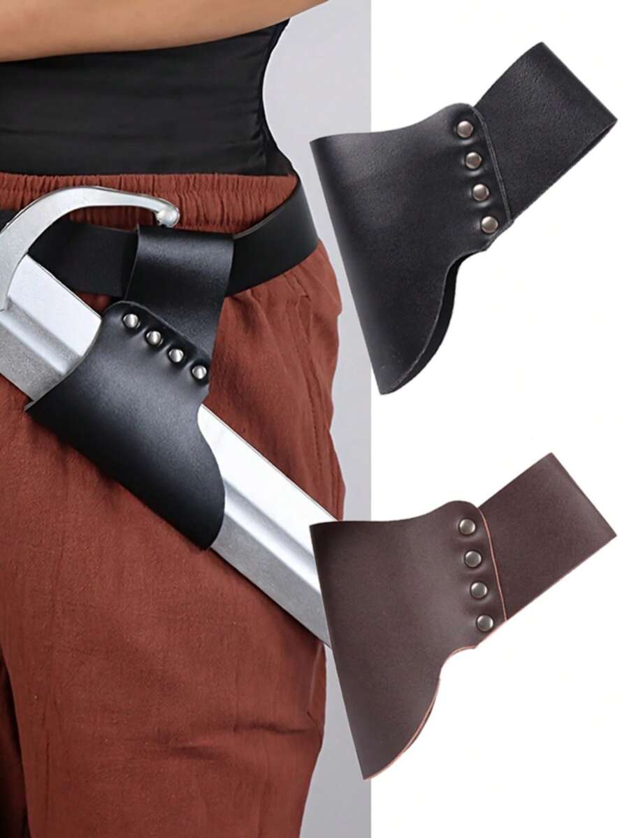 1pc Black/Brown PU Leather Medieval Sword Scabbard, Rivet Decorated Belt-Hanging Sword Case, Suitable For Cosplay, LARP, Renaissance Fair And Halloween Costume - Multicolor - View 1