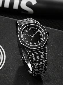 TOMI Classic Men's Student Business Matte Oil Plastic Bead Quartz Watch Set, Fashionable Men's Watch Suit Suitable For Daily Life And Holiday Gifts - Black - View 4