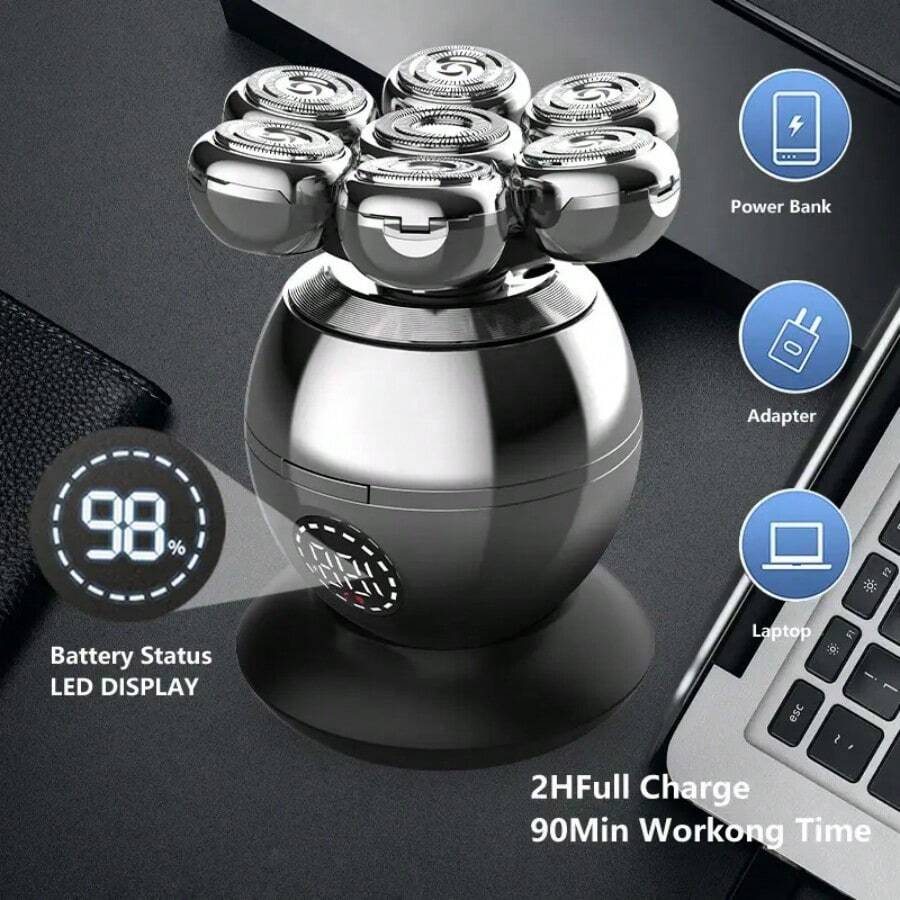 男士理容套装 干湿两用电动剃须刀 胡须修剪器 电动剃须刀 可充电光头剃须机 液晶显示屏 - 彩色 - 查看 1